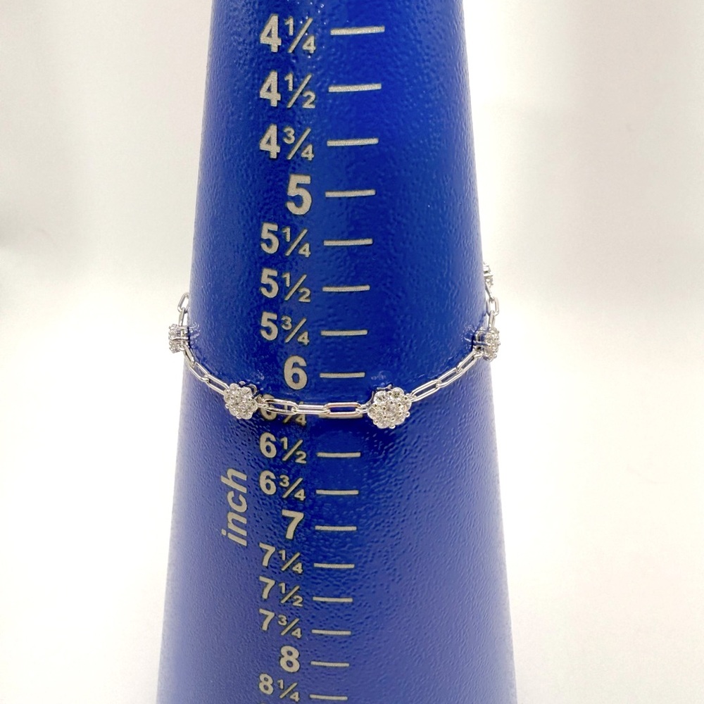 .925 Sterling Silver Cz Flower Bracelet - Picture 14 of 16